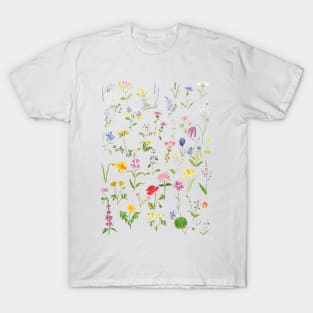 botanical colorful countryside wildflowers watercolor painting T-Shirt